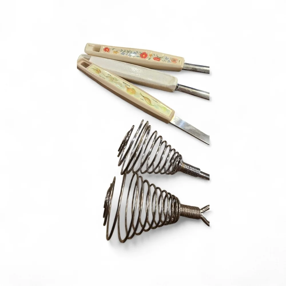 Vintage 70s Ekco Floral Meadow Utensil Mixed Set - Cream & Black MCM Kitchenware